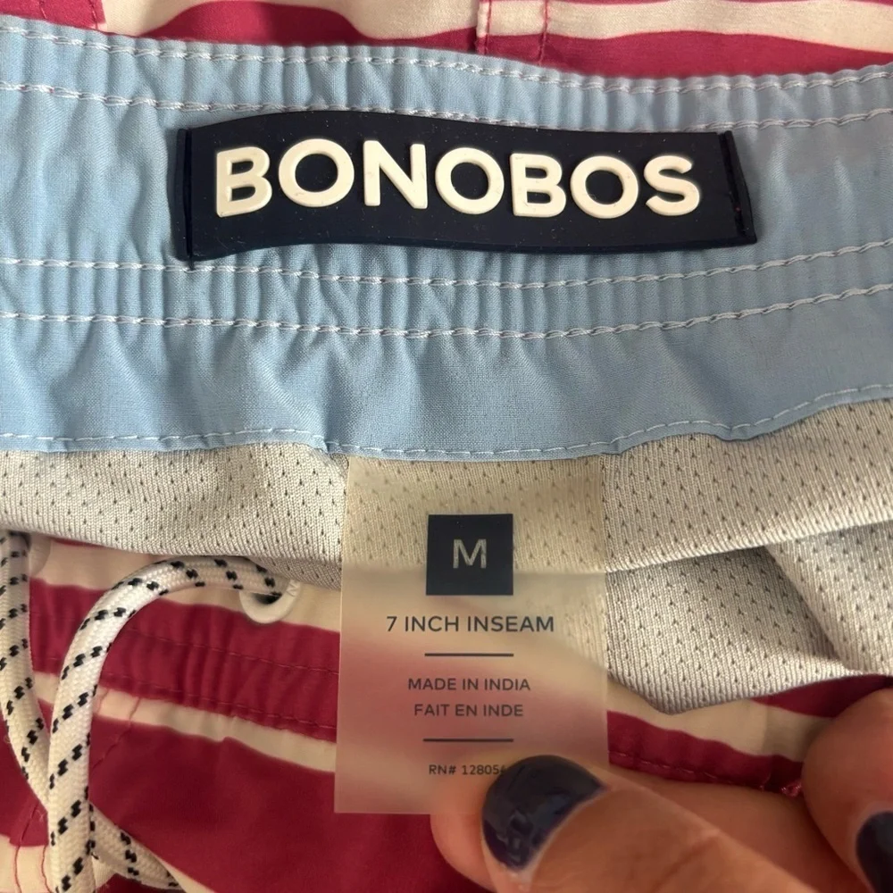 Bonobos Men's Size Medium Pink/White Stripe Swim Trunk Shorts 7